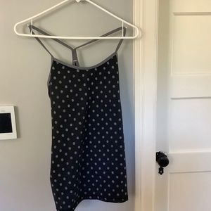 LULULEMON Polka Dot Power Workout Y-Tank Top Black Gray Sz 8